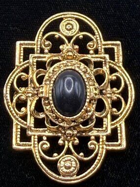 Gold Brooch with Black Center Stone/Bead
